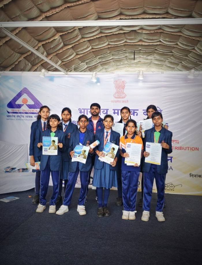 Students representing the school at a Bureau of Indian Standards awareness event